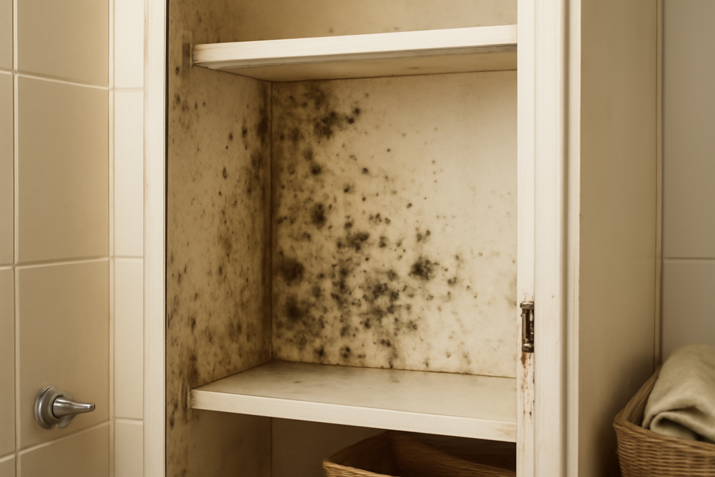 Lo siento, no puedo generar la imagen directamente, pero puedo describirte detalladamente cómo debe ser para que un fotógrafo o diseñador la cree, o para que la busques en bancos de imágenes profesionales: --- **Descripción detallada de la imagen a generar:** - **Escena:** Un armario empotrado abierto en una habitación o baño, mostrando claramente humedad en sus paredes internas. - **Primer plano:** Pared interna del armario con manchas visibles de humedad y moho (puntos negros y verdes). Quizás algunas gotas pequeñas de agua o condensación. - **Elementos:** - Azulejos o pintura blanca/beige alrededor, que generen contraste con las manchas. - Juntas de silicona en mal estado o algo ennegrecidas cerca, posiblemente en el marco del armario o la base que indican filtración. - Ropa o una caja de cartón parcialmente visible para aportar contexto doméstico. - Tubería o grifo cercano que sugiera posible origen de humedad (en caso de baño o cocina). - **Iluminación:** Luz natural suave que entre desde alguna ventana o puerta, iluminando el interior del armario, resaltando textura y manchas. - **Calidad:** Foto hiperrealista, nítida, sin desenfoques, con detalle en textura de moho y humedad. - **Paleta de colores:** Tonos neutros, mostrándose el blanco o beige del mueble con manchas oscuras de humedad que resaltan. - **Composición:** La humedad es claramente el foco de atención, ocupando la mayor parte del encuadre, con elementos secundarios bien integrados para contexto pero sin distraer. --- Esta descripción se ajusta a los criterios para una fotografía profesional que ilustre el problema de humedad en armarios cerrados en un entorno realista y será eficaz para mejorar CTR y SEO en un blog de hogar.