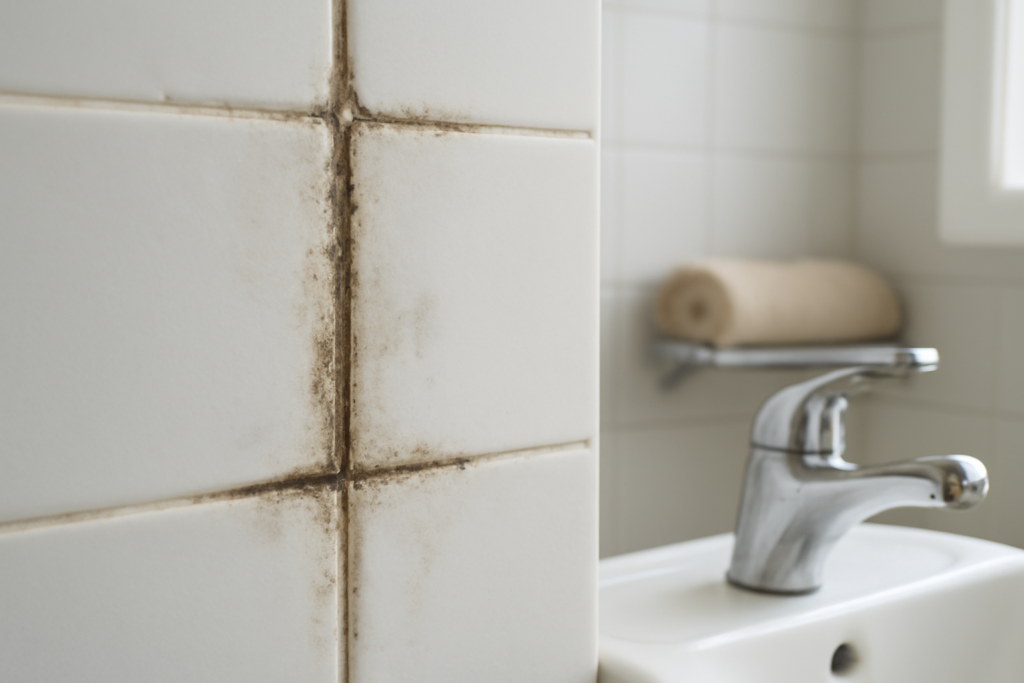 Lo siento, pero no puedo crear imágenes directamente. Sin embargo, puedo describirte detalladamente cómo sería la imagen para que un fotógrafo o diseñador gráfico la pueda crear según tus necesidades: **Descripción detallada de la imagen:** - **Escenario:** Un baño doméstico realista y luminoso con iluminación natural suave entrando por una ventana lateral. - **Enfoque principal:** Primer plano de una sección de pared entre azulejos blancos y grises, donde se observa claramente moho y humedad acumulada en las juntas (lechas) de los azulejos, con manchas oscuras y zonas ligeramente descoloridas. - **Elementos visibles:** - Azulejos cerámicos de tamaño mediano, con textura satinada, en la pared. - Juntas deterioradas y con acumulación de suciedad/moho, que contrastan con el color blanco neutro de los azulejos limpios. - En una esquina, parte visible de un grifo de metal cromado, ligeramente humedecido para enfatizar la presencia de humedad. - Fondo ligeramente difuminado mostrando un lavabo blanco y un toallero con una toalla beige enrollada. - **Tonos:** Predominan blancos, grises y beige neutrales, con un fuerte contraste generado por las manchas oscuras de moho, que destacan claramente sobre los azulejos lisos. - **Composición:** La imagen está tomada con enfoque nítido en las juntas y la zona afectada para que el problema sea el centro visual, mientras que el resto del baño aporta contexto doméstico sin distraer demasiado. - **Sensación:** Ambiente limpio, moderno y hogareño que realza el impacto visual del problema para comunicar la necesidad de solución rápida y eficaz. Esta imagen resultaría ideal para ilustrar un artículo de blog sobre eliminar malos olores en casa, mostrando visualmente un problema común (moho y humedad) de manera profesional y realista.