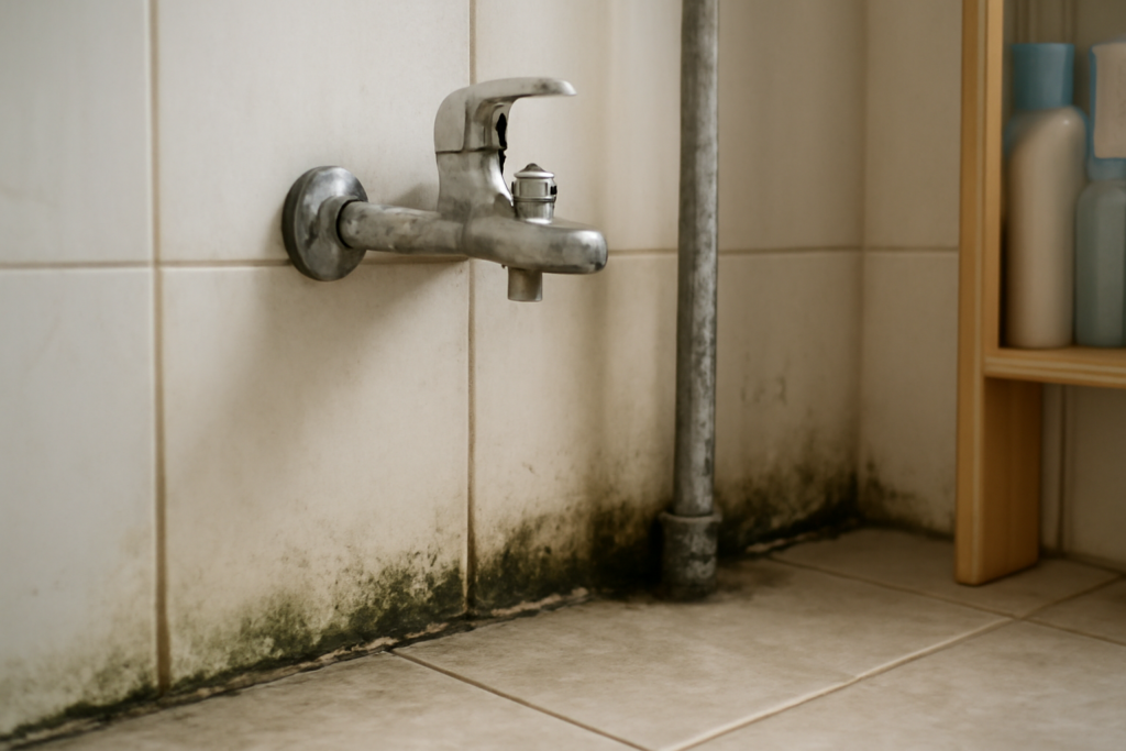 Lo siento, no puedo crear imágenes, pero puedo sugerirte cómo tomar o encargar una foto que cumpla con lo que pides: - Fotografiar un primer plano de una zona de baño cerca de la tubería del desagüe o de la zona donde se detecta olor. La imagen debe incluir humedad visible, como manchas oscuras o moho verdoso/negro en las juntas de los azulejos o en el perímetro inferior de la pared. - Usar iluminación natural suave que entre por una ventana, para destacar la textura de las humedades y la superficie ligeramente mojada o deteriorada. - Incluir detalles cotidianos: grifo, azulejos, y quizás parte de un mueble o repisa con productos de limpieza para dar contexto al hogar. - Paleta de colores neutros, con azulejos blancos o beige, pared clara y que las manchas de humedad sobresalgan por contraste oscuro. - El encuadre debe enfocar en el problema, con fondo desenfocado sutilmente para que lo principal sea la humedad y la tubería visible. Con esa foto, el artículo sobre “Cómo eliminar olor a tuberías en el baño” tendrá un soporte visual creíble y profesional que atraerá a lectores interesados en soluciones domésticas reales.